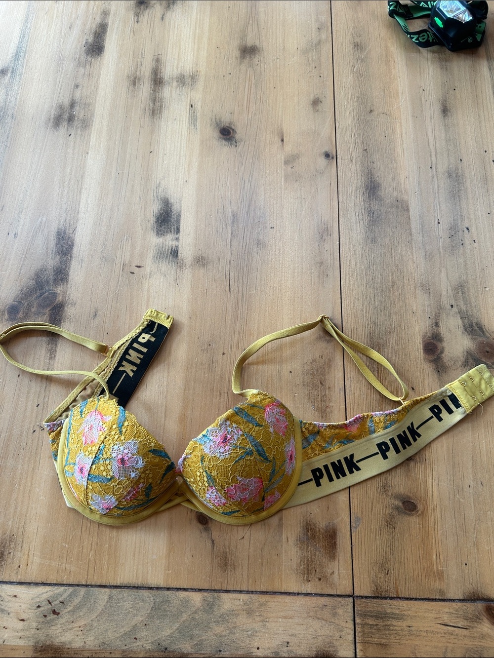 PINK Victoria's Secret Floral Lace Push-Up Bra in Mustard Yellow